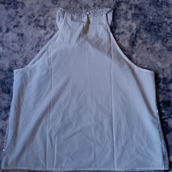 Silver Sequin Top Women Sleeveless Medium - Picture 4 of 7